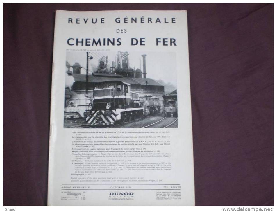 ANCIENNE REVUE GENERALE DES CHEMINS DE FER  ANNEE 10/1958 - Trains