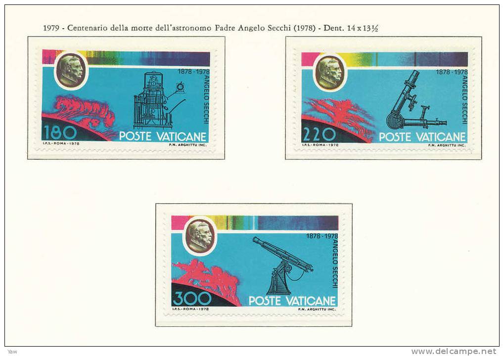 VATICANO 1979  CENTENARIO DELLA MORTE DELL´ASTRNOMO PADRE ANGELO SECCHI. SERIE COMPLETA MNH** - Ungebraucht