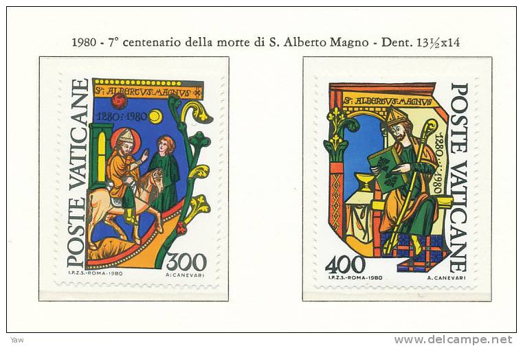 VATICANO 1980  SANT´ALBERTO MAGNO DI BOLLSTÄDT IN GERMANIA, FILOSOFO TEOLOGO. SERIE COMPLETA MNH** - Nuevos