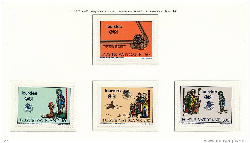 VATICANO 1981  42° CONGRESSO EUCARISTICO A LOURDES. SERIE COMPLETA MNH** - Neufs