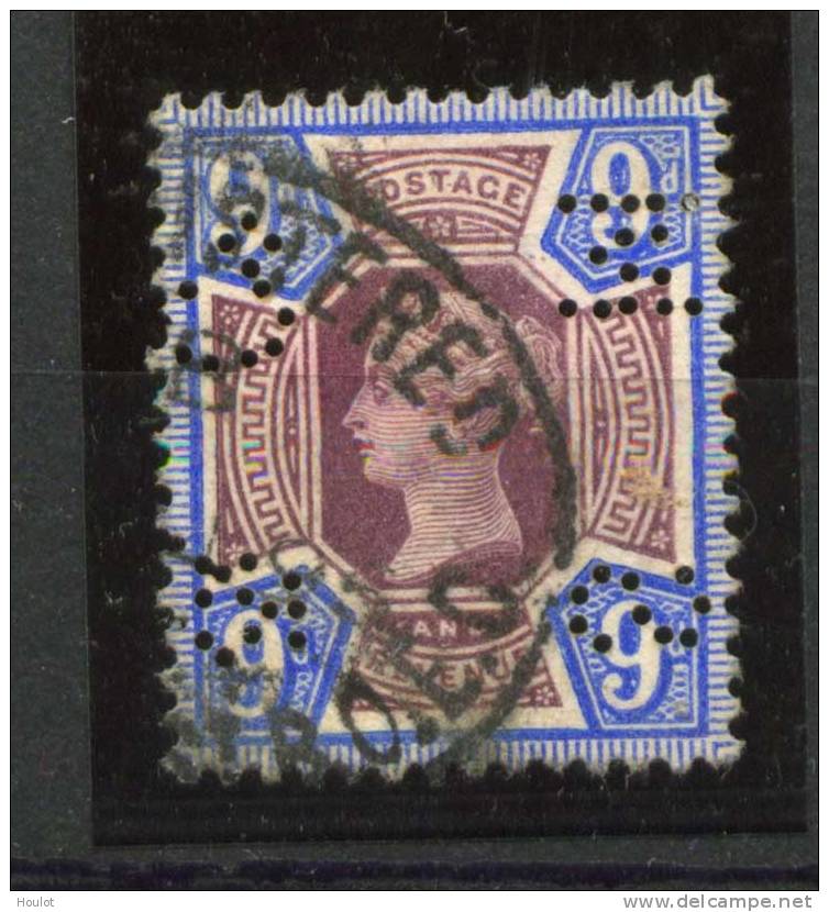 Großbritannien Mi. N° 95 1887, 50. Regierungsjubiläum Der Königin Victoria, 9 P Blau/violett Mit Perfins M S Und ?? - Gebraucht