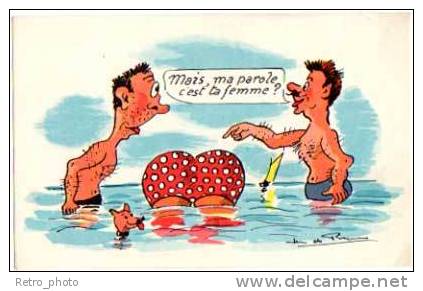 CPsm Humour, Signée J. De Preissac, Femme, Thème Mer, Maillot, Obésité - Preissac