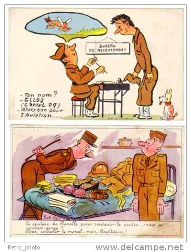 2 CPsm Humour, Signée De Preissac & Rob Vel, Militaires, Soldats - Preissac