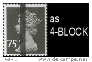 GGREAT BRITAIN, Machine Post Office Training Stamps 1V 75p, 4-BLOCK - Variétés, Erreurs & Curiosités