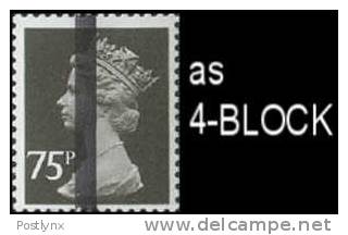 GGREAT BRITAIN, Machine Post Office Training Stamps 1V 75p, 4-BLOCK - Hojas & Múltiples