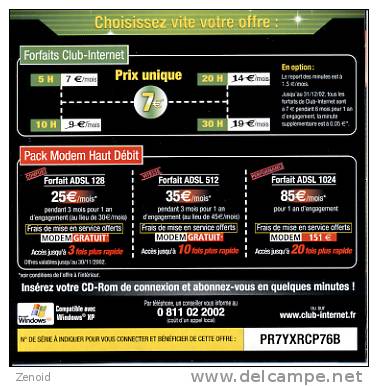 Kit De Connexion Internet Club Internet 7 € "Spécial Fêtes" - Internetaansluiting