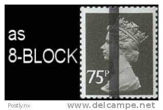 GREAT BRITAIN, Machine Post Office Training Stamps 1V 75p, 8-BLOCK - Varietà, Errori & Curiosità