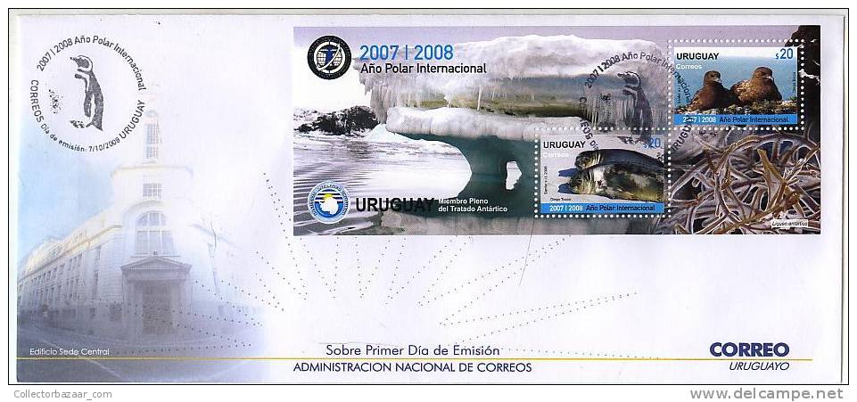 ANTARCTIC BIRD SEAL PENGUIN FDC COVER URUGUAY 2008 POLAR PLANTS - Penguins