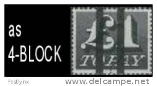 GREAT BRITAIN 1970, Postage Due 2V £1, School Training Stamps.4-BLOCK - Strafportzegels