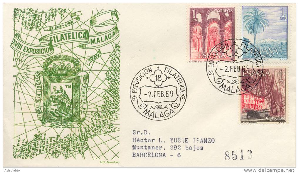 Málaga Expo. Phila.1969 Obliteration, Recommande Espagne - Maschinenstempel (EMA)