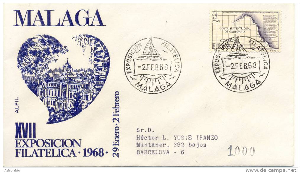 Málaga Expo. Phila.1968 Obliteration, Recommande Espagne - Macchine Per Obliterare (EMA)