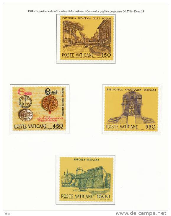 VATICANO 1984  ISTITUZIONI CULTURALI E SCIENTIFICHE DELLA SANTA SEDE. SERIE COMPLETA MNH** - Neufs