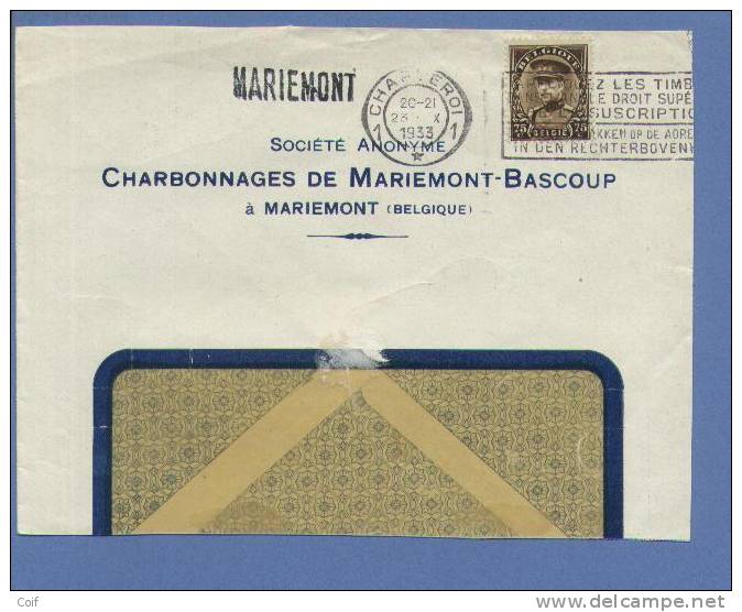 341 Op Brief  Met Naamstempel (Griffe) MARIEMONT (VK) - 1931-1934 Kepi