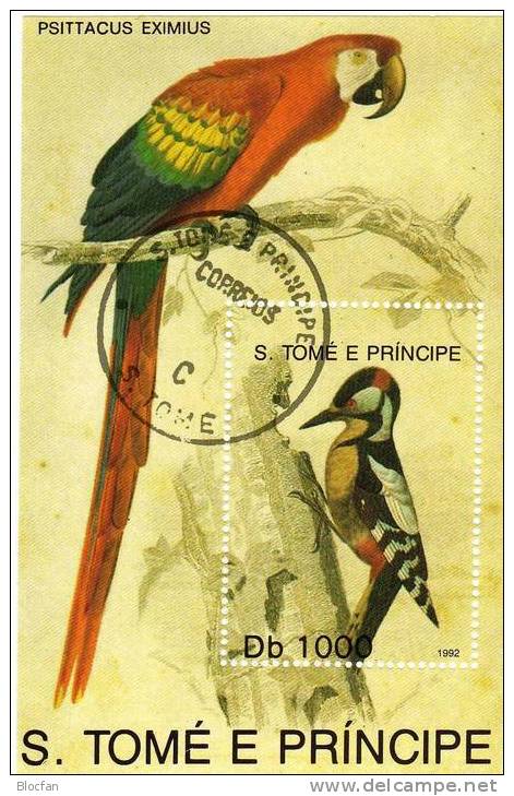 Vögel Buntspecht Papagei WWF 1992 St.Thomas-/Prinzen-Insel Block 285 Plus 286 O 22€ Bird Bloc Fauns Sheet Of Sao Tome - Perroquets & Tropicaux