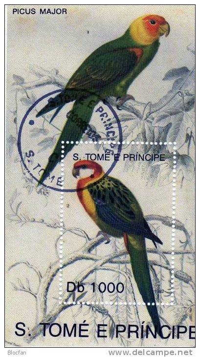 Vögel Buntspecht Papagei WWF 1992 St.Thomas-/Prinzen-Insel Block 285 Plus 286 O 22€ Bird Bloc Fauns Sheet Of Sao Tome - Perroquets & Tropicaux