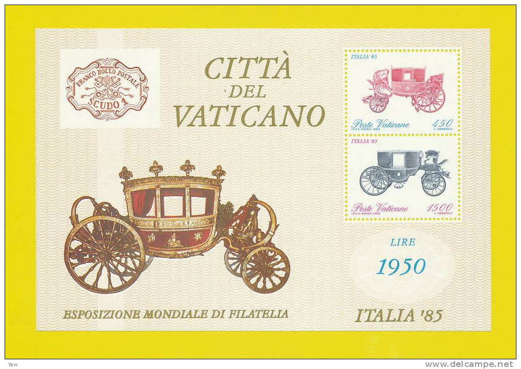 VATICANO 1985  ESPOSIZIONE FILATELICA INTERNAZIONALE "ITALIA´85" A ROMA. BF YT 8 MNH** - Neufs