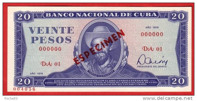 BILLET - CUBA  - 20 Pesos Série 1978 ( SPECIMEN ) - Pick 105b - Cuba