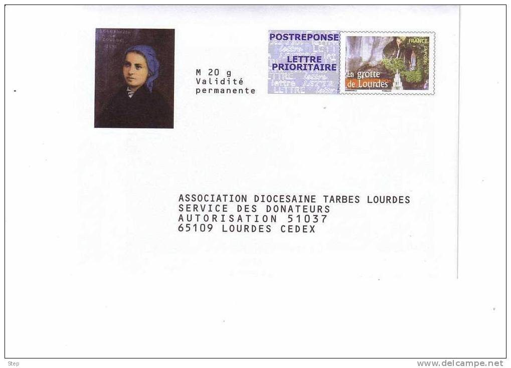 PAP: PAP POSTREPONSE ASSOCIATION DIOCESAINE TARBES-LOURDES Illust Bernadette SOUBIROUS Timbre "GROTTE DE LOURDES" - Prêts-à-poster:reply