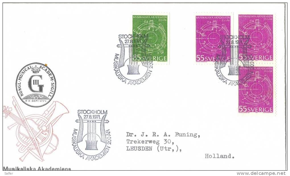 SVEZIA   1971 Musik-Akademie 200 Jahre  FDC - FDC