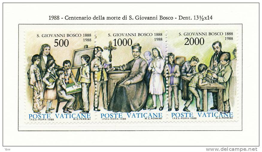 VATICANO 1988  CENTENARIO DI SAN GIOVANNI BOSCO 1815-1888. SERIE COMPLETA IN TRITTICO MNH** - Neufs