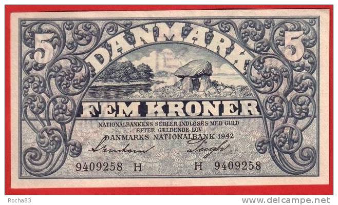 BILLET - DANEMARK - 5 Kroner  De 1942  Lettre H - Pick 30 - Danimarca