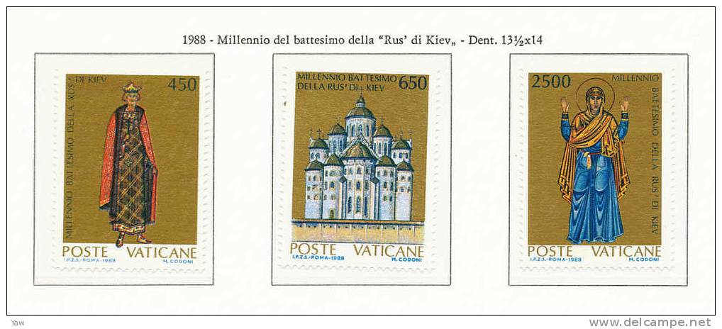 VATICANO 1988  MILLENARIO DEL BATTESIMO DELLA "RUS´.DI KIEV" = UKRAINA. SERIE COMPLETA  MNH** - Neufs