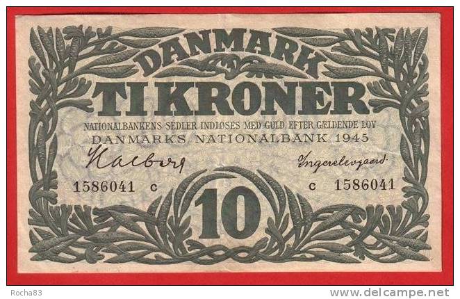 BILLET - DANEMARK - 10 Kroner  De 1945  Lettre C - Pick 37c - Denmark