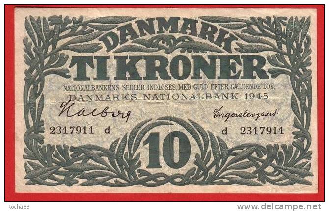 BILLET - DANEMARK - 10 Kroner  De 1945  Lettre D - Pick 37d - Dinamarca