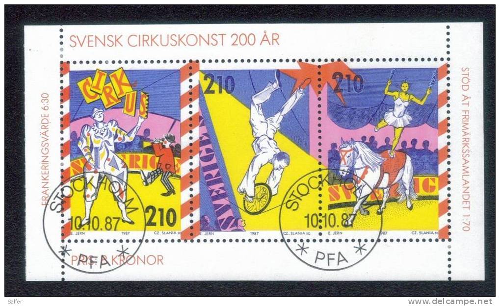 SCHWEDEN  1987   Bicentenary Des Zirkus  Bloc  Gestempelt - Gebraucht