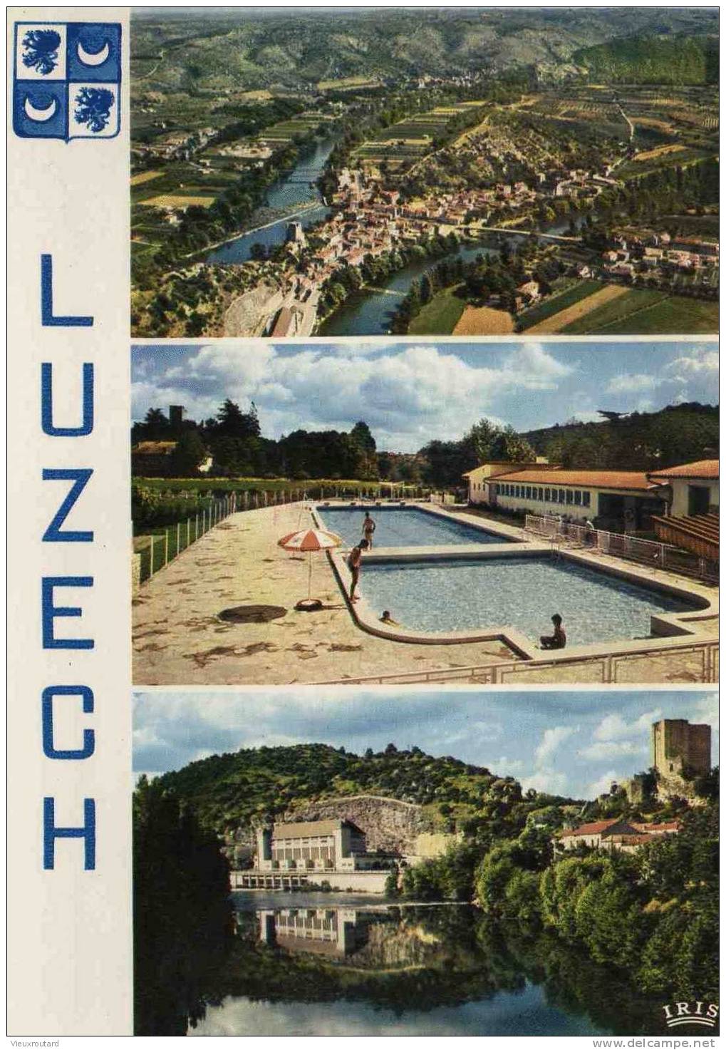 CPSM.  LUZECH. SITUE DANS LE CREUX D'UN ISTHME FORME PAR LE LOT VUE ENSEMBLE.PISCINE. DATEE 1973. - Luzech