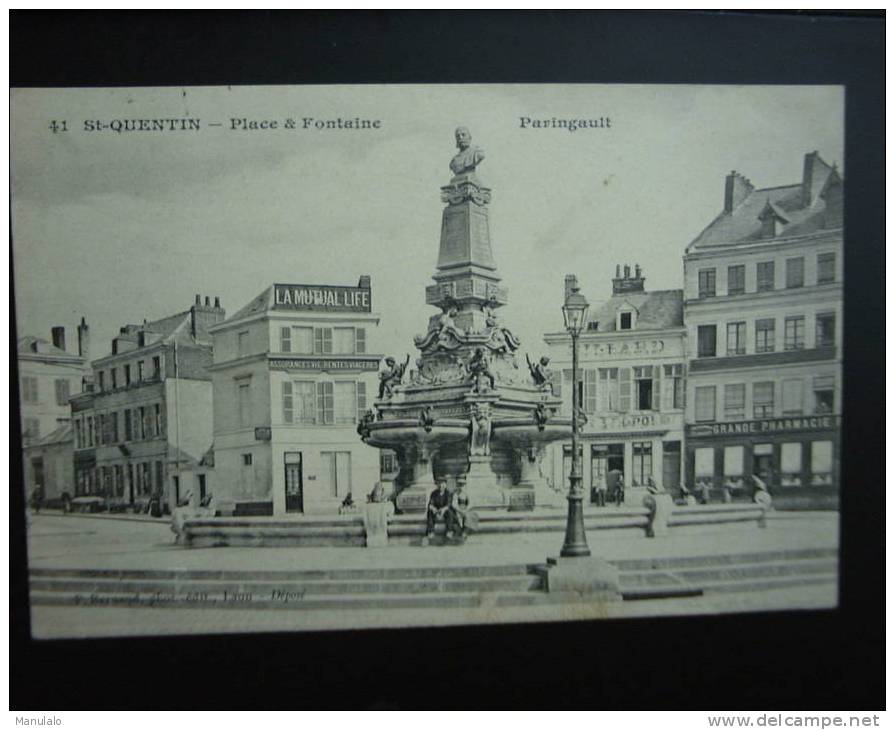 Carte Postale Ancienne Cpa Saint Quentin Aisne Place & Fontaine Paringault N°41 - Saint Quentin