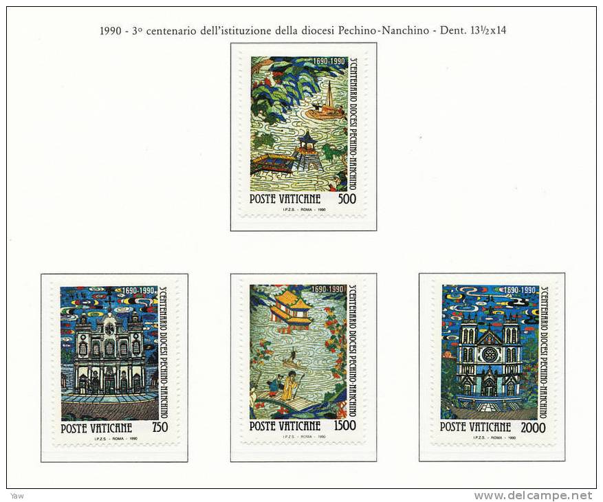 VATICANO 1990  3° CENTENARIO DELLA CREAZIONE DELLA DIOCESI PECHINO - NANCHINO. SERIE COMPLETA  MNH** - Neufs