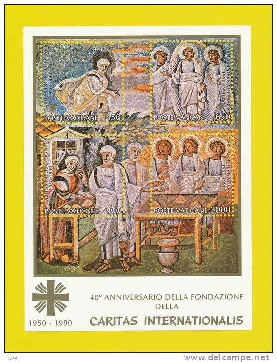 VATICANO 1990  40° ANNIVERSARIO DELLA FONDAZIONE DELLA CARITAS INTERNAZIONALE. BF YT 12 MNH** - Blocks & Sheetlets & Panes