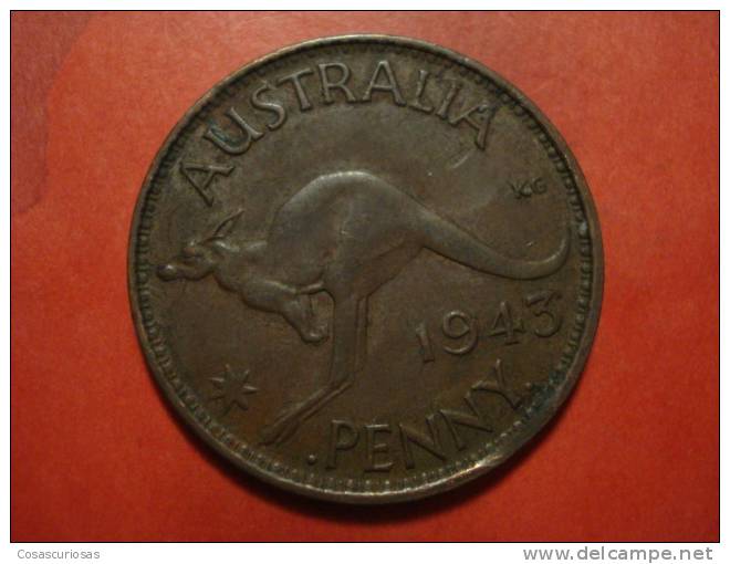 2746 AUSTRALIA  ONE PENNY   GEORGE V   CANGOO CANGURO ANIMAL  AÑO / YEAR  1943 I     VF+ - Penny