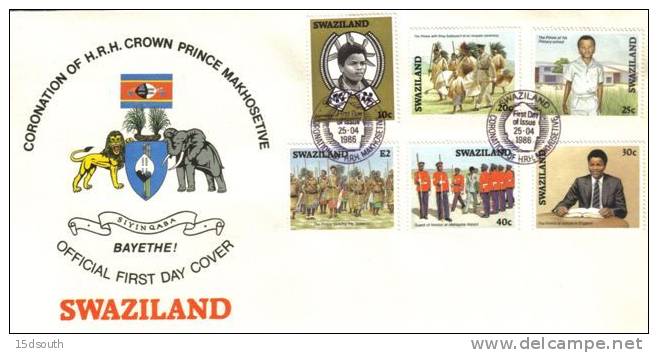 Swaziland - 1986 Coronation Of King Mswati III FDC # SG 505-510 , Mi 504-509 - Swaziland (1968-...)