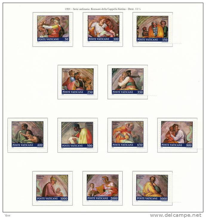 VATICANO 1991  RESTAURO DELLA CAPPELLA SISTINA.PARTICOLARI DI OPERE DI MICHELANGELO. SERIE COMPLETA  MNH** - Ungebraucht