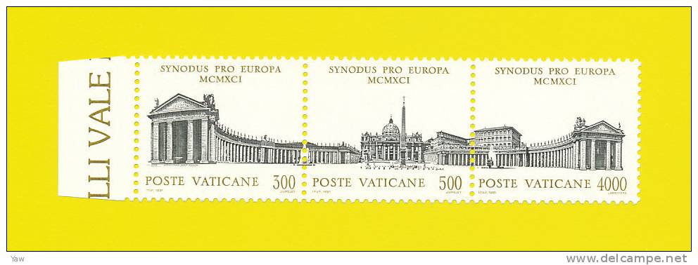 VATICANO 1991  ASSEMBLEA SPECIALE PER L´EUROPA DEL SINODO DEI VESCOVI. TRITTICO SERIE COMPLETA  MNH** - Unused Stamps