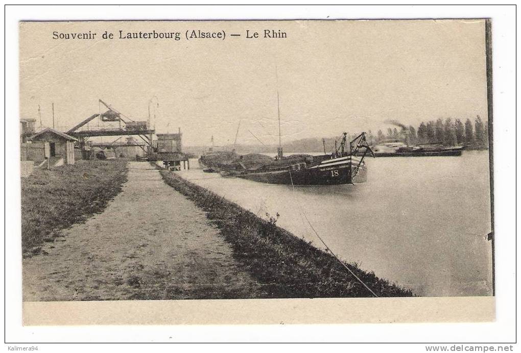 BAS-RHIN  /  Souvenir  De  LAUTERBOURG  /  LE  RHIN   ( Péniche "RAAS KARCHER  N° 18"  Et  Sablière ) - Lauterbourg