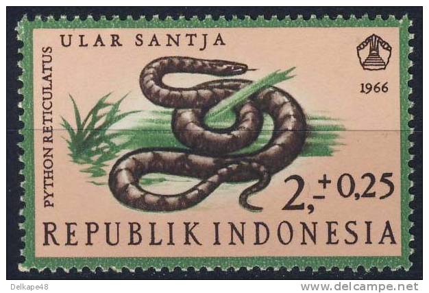 Indonesia Indonesie 1966 Mi 558 YT 494 Sc B203 ** Python Reticulatus: Ular Santja / Netpython / Regal Python/ Netzpython - Snakes