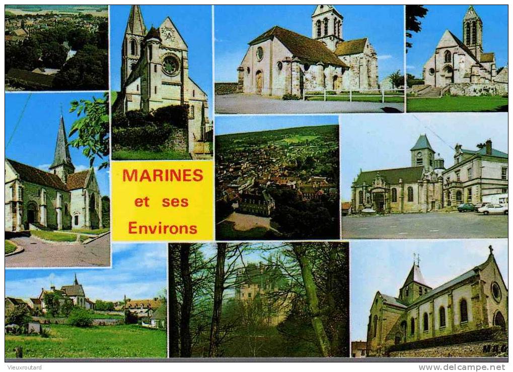 CPSM.  MARINES. VUE AERIENNE. EGLISE.MAIRIE.NEUILLY EN VEXIN. CHATEAU US. EGLISE US....DATEE 1992. - Marines