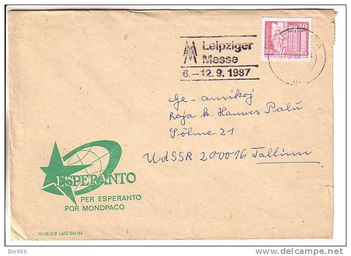 GOOD ESPERANTO Cover DDR To ESTONIA 1987 - Nice Stamped: Lenin With Leipzig Messe Cancel - Esperanto