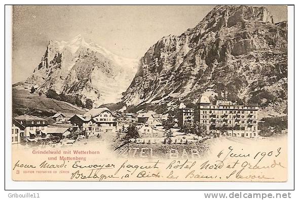 GRINDELWALD   --   * ANSICHT MIT WETTERHORN UND METTENBERG  *      - Edition : PHOTOGLOB CO De Zürich   N° 3 - Grindelwald