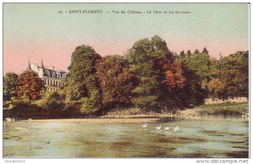 18..SAINT FLORENT..VUE DU CHATEAU..LE CHER ET LES LAVEUSES..NON ECRITE - Saint-Florent-sur-Cher