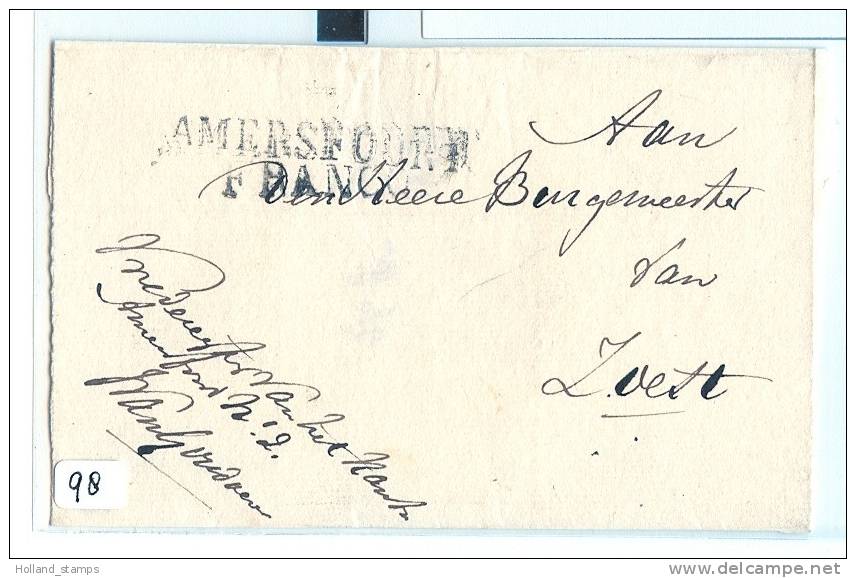 Briefomslag (98) Ongefrankeerd Aan De Burgermeester Van ZOEST (26 JAN 1827 ) LANGSTEMPEL AMSTERDAM FRANCO - ...-1852 Préphilatélie