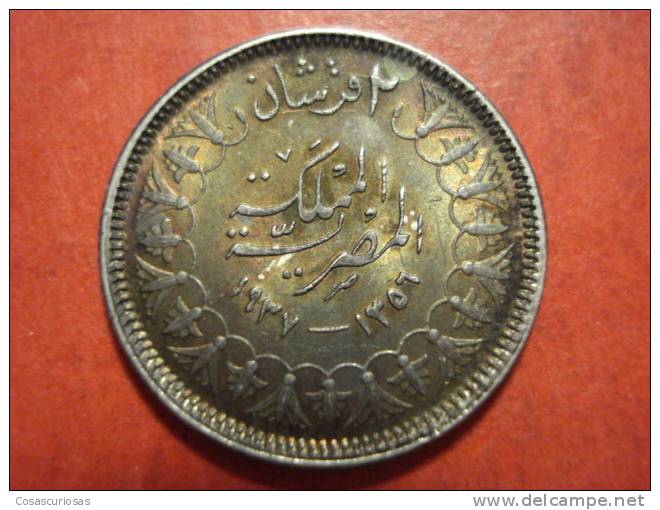 2814  EGYPT EGYPTE EGIPTO  2 PIASTRAS SILVER COIN PLATA         AÑO / YEAR  1937  UNCIRCULATED - Egipto