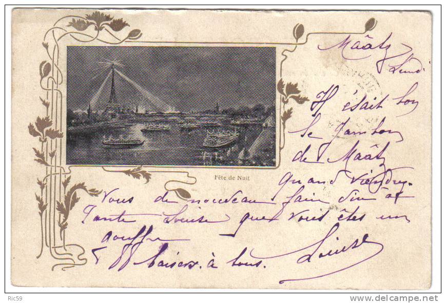 PARIS.- Fête De Nuit.- Precurseur 1900.- Cachet Ambulant Gray à Chalindrey - Paris La Nuit