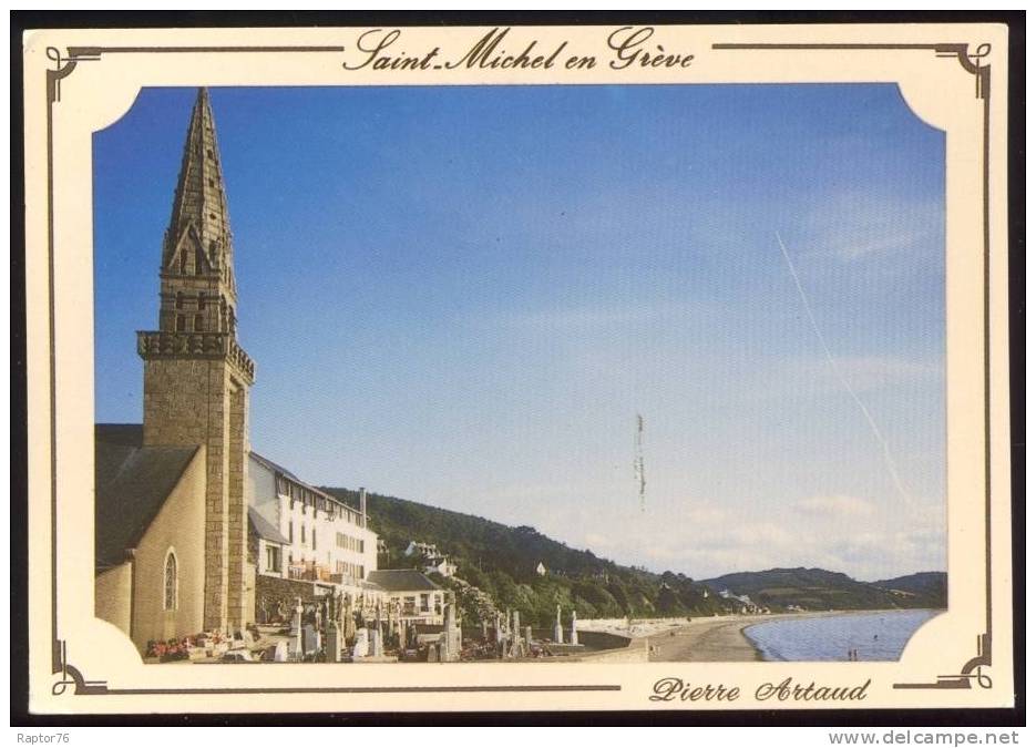 CPM  SAINT MICHEL EN GREVE  L´Eglise, Vue Générale Sur La Grève - Saint-Michel-en-Grève