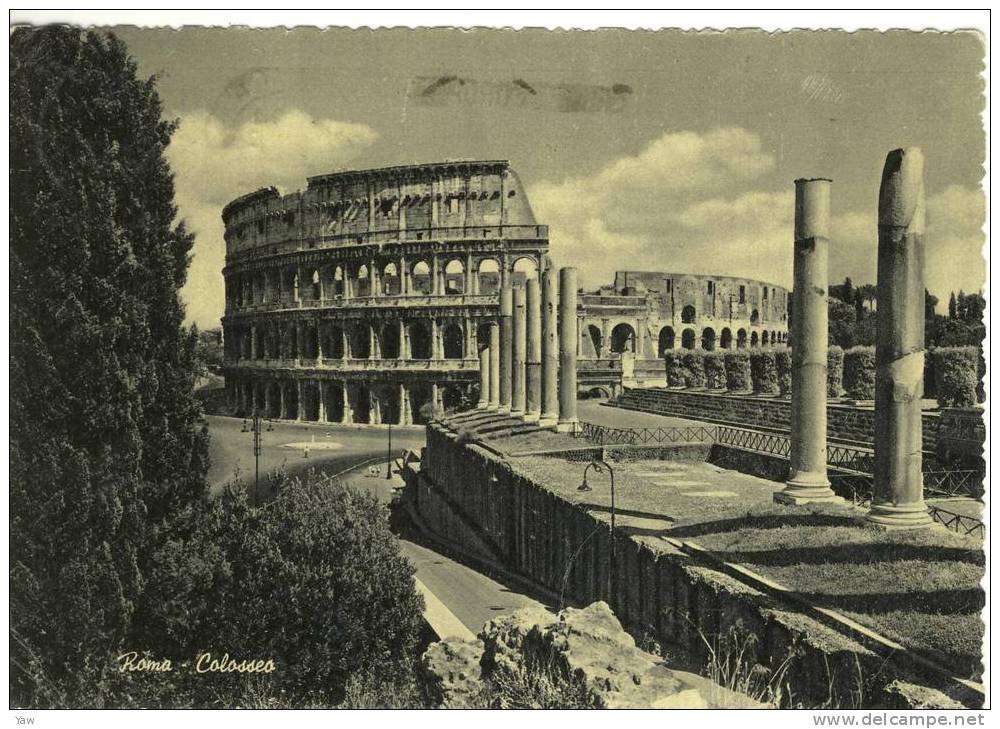 ITALIA 1956 ROMA: IL COLOSSEO VISTO DA FORO ROMANO. ANNULLO A TARGHETTA " COMUNITÀ EUROPEA ". - Colosseum