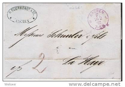 Brs188/ Aachen F1-Stempel (violett) 1872, 2 Groschen Grenztarif Nach La Haye - Brieven En Documenten