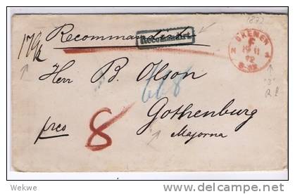 Brs190/ Bremen F 8, Stempel 1872, Einschreiben Schweden (Gothenburg) - Briefe U. Dokumente